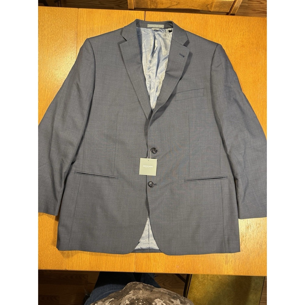 Indochino‎ Wool Blazer Mens 44L Blue Two Button Tailored Fit Sport Coat NWT